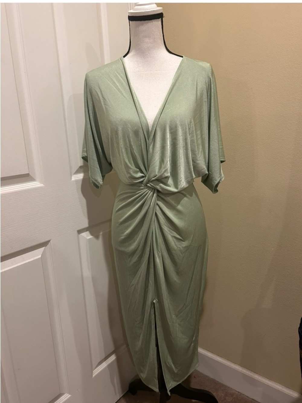 Fashion Nova Sage Green Twist-Front Midi Dress